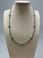3mm Sterling Silver Pearls & High - Grade Oval Turquoise - 21 inch - Cowhide and Conchos