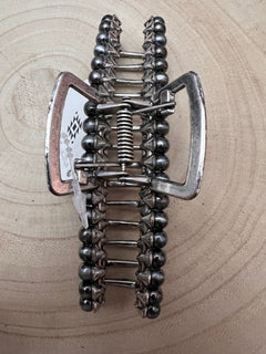 4.25" Navajo Style Pearl Banana Hair Claw Clip - Cowhide and Conchos
