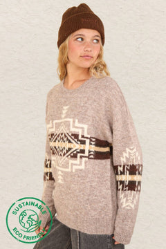 Aztec Graphic Cozy Sweater - Heathered Grey or Oatmeal Colors