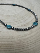 4mm & 5mm Sterling Pearl Turquoise Choker - 15 inch - Cowhide and Conchos