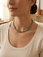4mm & 5mm Sterling Pearl & Turquoise Choker — 15 inch (Handmade in North Texas) - Cowhide and Conchos