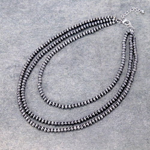 4mm Faux Pearls - 3 Layered Necklaces - Cowhide and Conchos