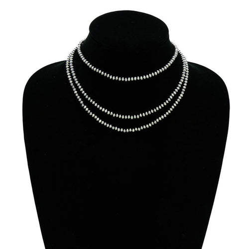 4mm Faux Pearls - 3 Layered Necklaces - Cowhide and Conchos