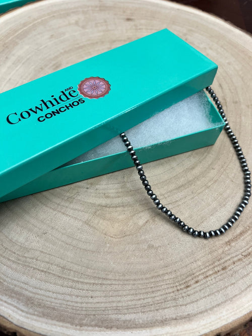 4mm Faux Pearls Necklace - 16 Inch + 3 - Cowhide and Conchos