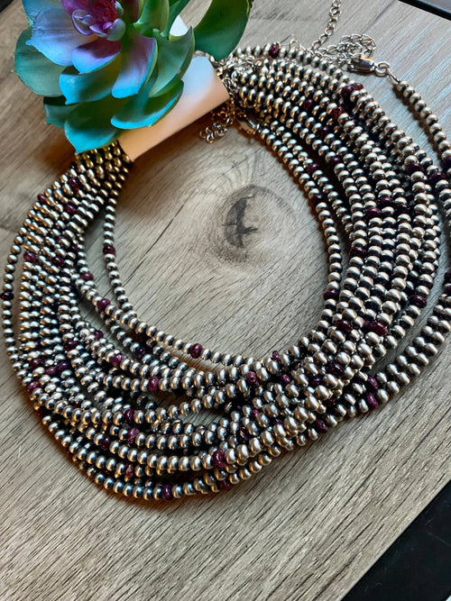 4mm Purple spiny and Sterling Pearl choker - 14 inch - Cowhide and Conchos