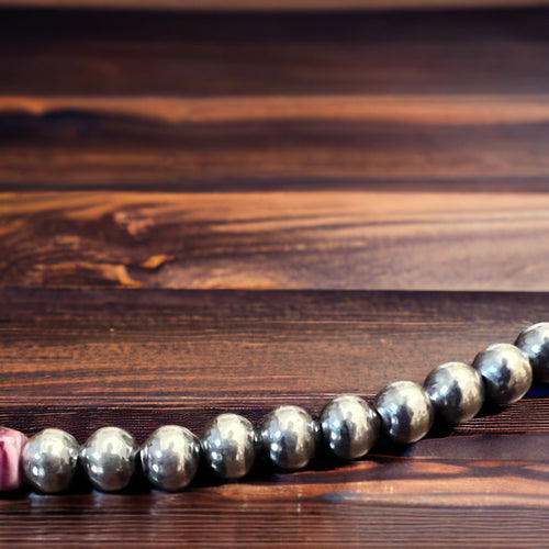 4mm Purple spiny and Sterling Pearl choker - 14 inch - Cowhide and Conchos
