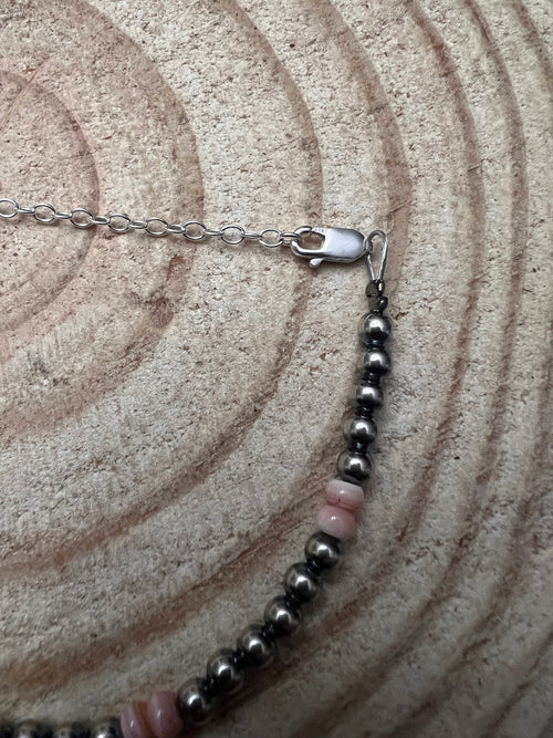 4mm Sterling Pearl and Pink Conch Bracelet - Cowhide and Conchos