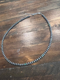 4mm Sterling Pearl and turquoise choker - 14 inch - Cowhide and Conchos