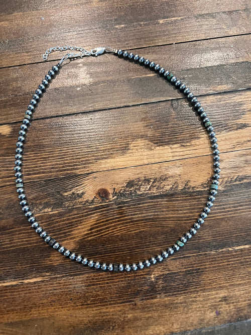 4mm Sterling Pearl and turquoise choker - 14 inch - Cowhide and Conchos