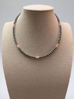 4mm Sterling Pearl choker with pink conch - Cowhide and Conchos