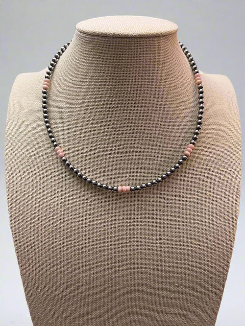 4mm Sterling Pearl choker with pink conch - Cowhide and Conchos