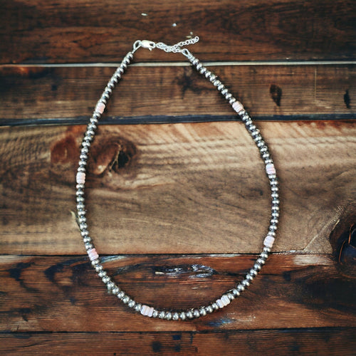 4mm Sterling Pearl choker with pink conch - Cowhide and Conchos