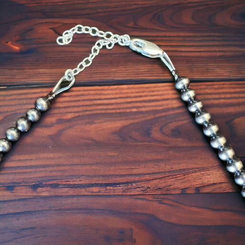 4mm Sterling Pearl choker with spiny oyster - Cowhide and Conchos