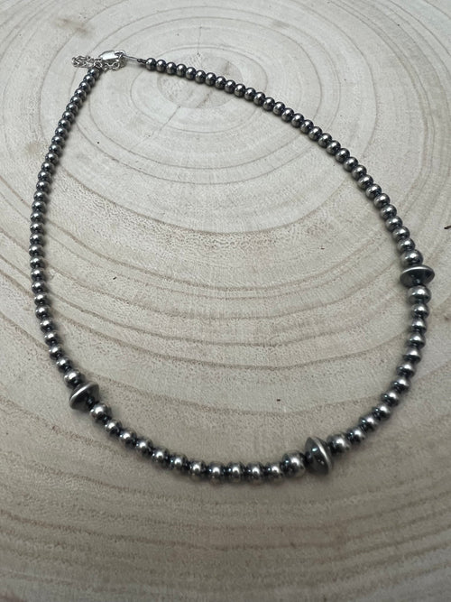 4mm Sterling Pearl & Saucer Bead Choker - 14 inch choker - Top Seller - Cowhide and Conchos