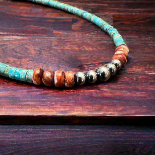 4mm Sterling Pearls and Spiny Oyster - The Vibrant Choker - Cowhide and Conchos