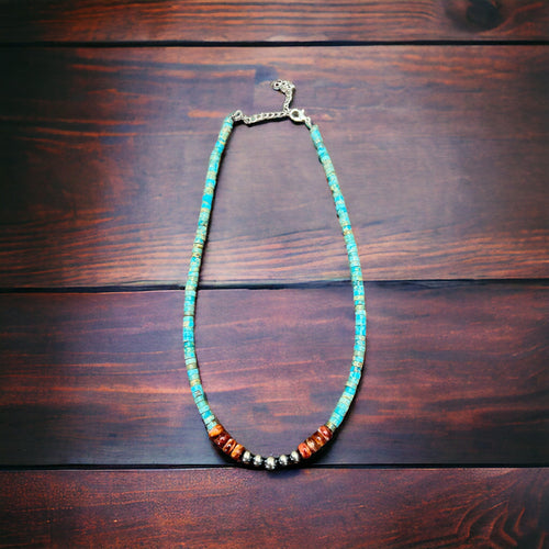 4mm Sterling Pearls and Spiny Oyster - The Vibrant Choker - Cowhide and Conchos