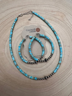 4mm Sterling Pearls and Sterling Saucer Accent Bead Choker - 14 inch - Cowhide and Conchos