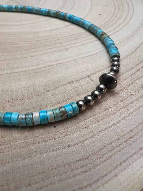 4mm Sterling Pearls and Sterling Saucer Accent Bead Choker - 14 inch - Cowhide and Conchos