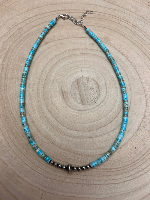 4mm Sterling Pearls and Sterling Saucer Accent Bead Choker - 14 inch - Cowhide and Conchos