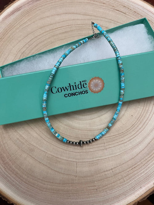 4mm Sterling Pearls and Sterling Saucer Accent Bead Choker - 14 inch - Cowhide and Conchos