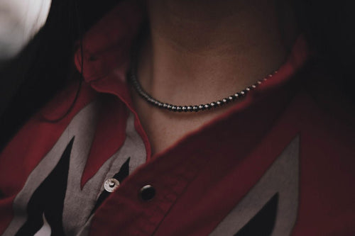 4mm Sterling Silver Pearl Choker - 14 inch - Cowhide and Conchos