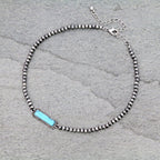 4mm Silver Pearl & Turquoise Stone Choker Necklace - 10 inch