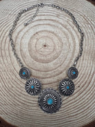 5 Conchos with Faux Turquoise Necklace - 18 inch + 3 inch extender - Cowhide and Conchos