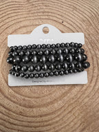 5 for 1 set Faux Sterling Pearl Stretch Bracelet - 7 inch bracelets - Cowhide and Conchos