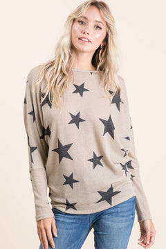 TL1449 Star Print Knit Tunic