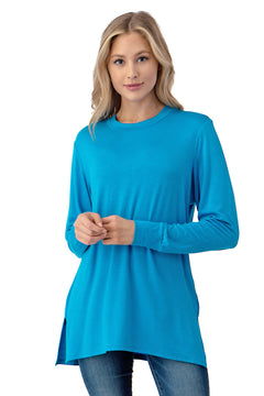 Turquoise Long Sleeve Double Side Slit Tunic