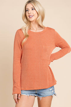 Ribbed Top with Pocket - Charcoal, Fuchsia, and Pumpkin