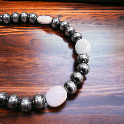 5mm Sterling Pearl and Pink Conch Bracelet - Cowhide and Conchos