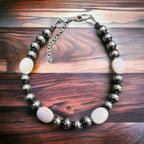 5mm Sterling Pearl and Pink Conch Bracelet - Cowhide and Conchos