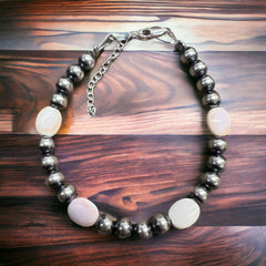 5mm Sterling Pearl and Pink Conch Bracelet - Cowhide and Conchos