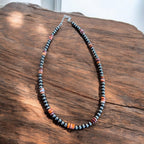 5mm Sterling Pearl and Spiny Oyster necklace - 18 Inch - Cowhide and Conchos