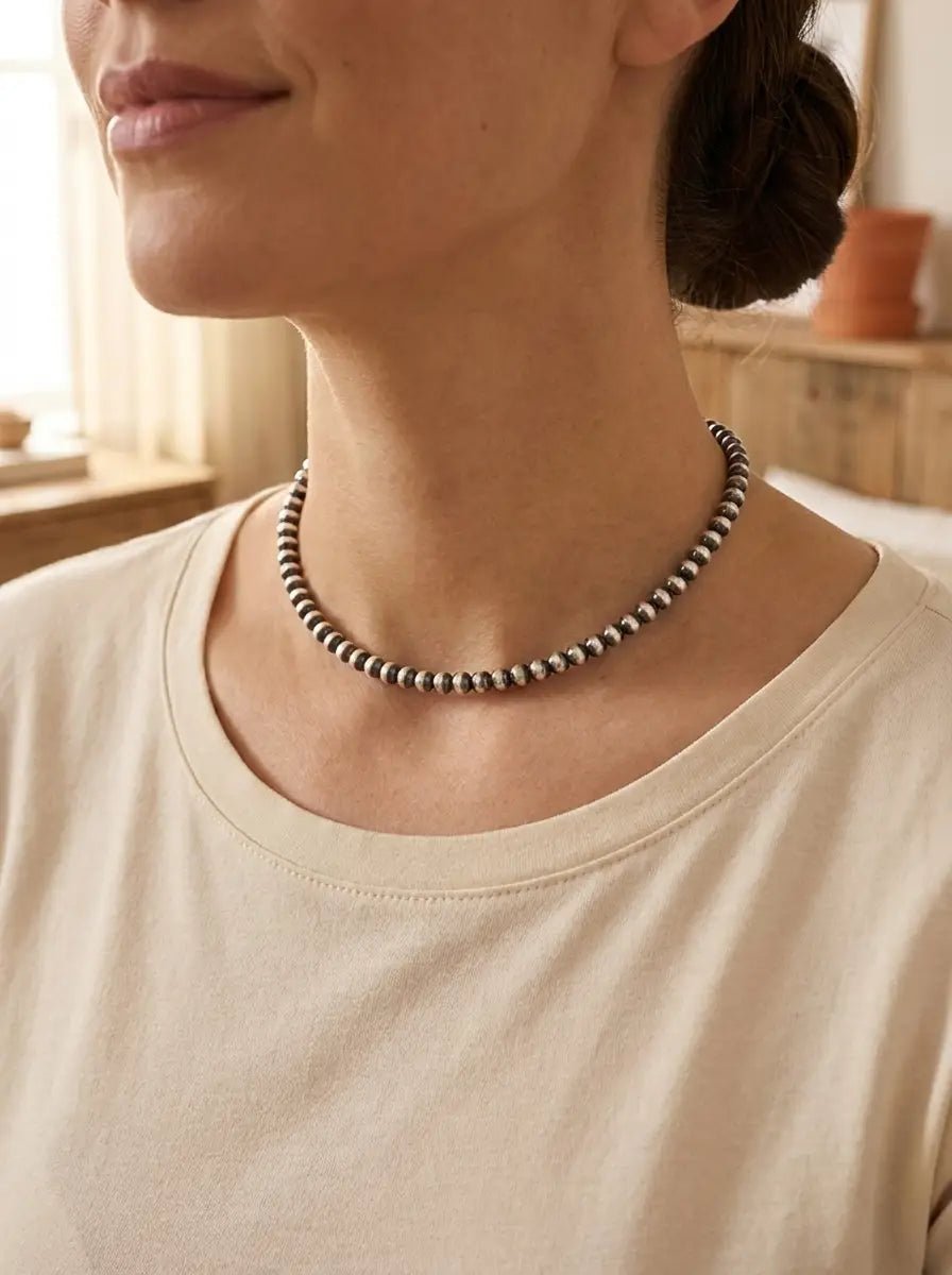 5mm Sterling Pearl Choker — 14 inch - Cowhide and Conchos