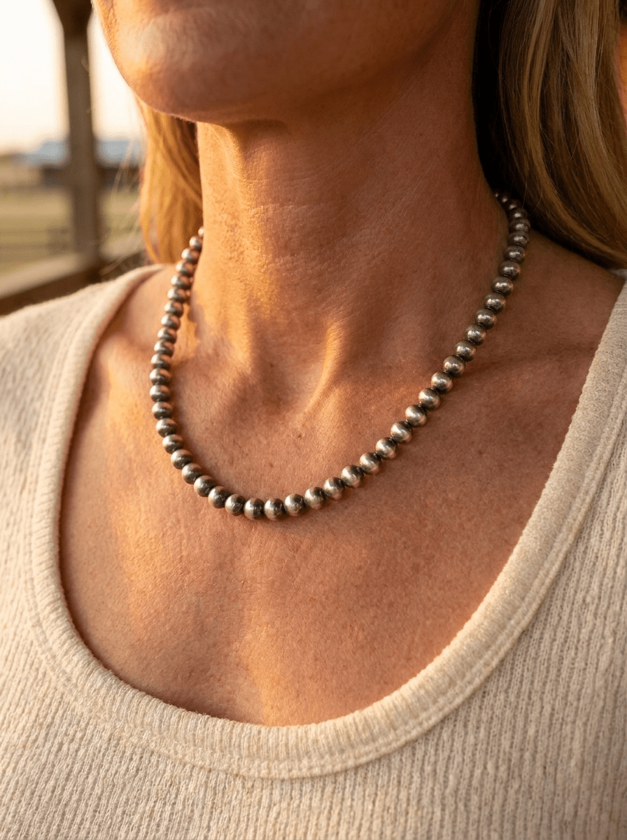5mm Sterling Pearl Necklace — 16 inch - Cowhide and Conchos