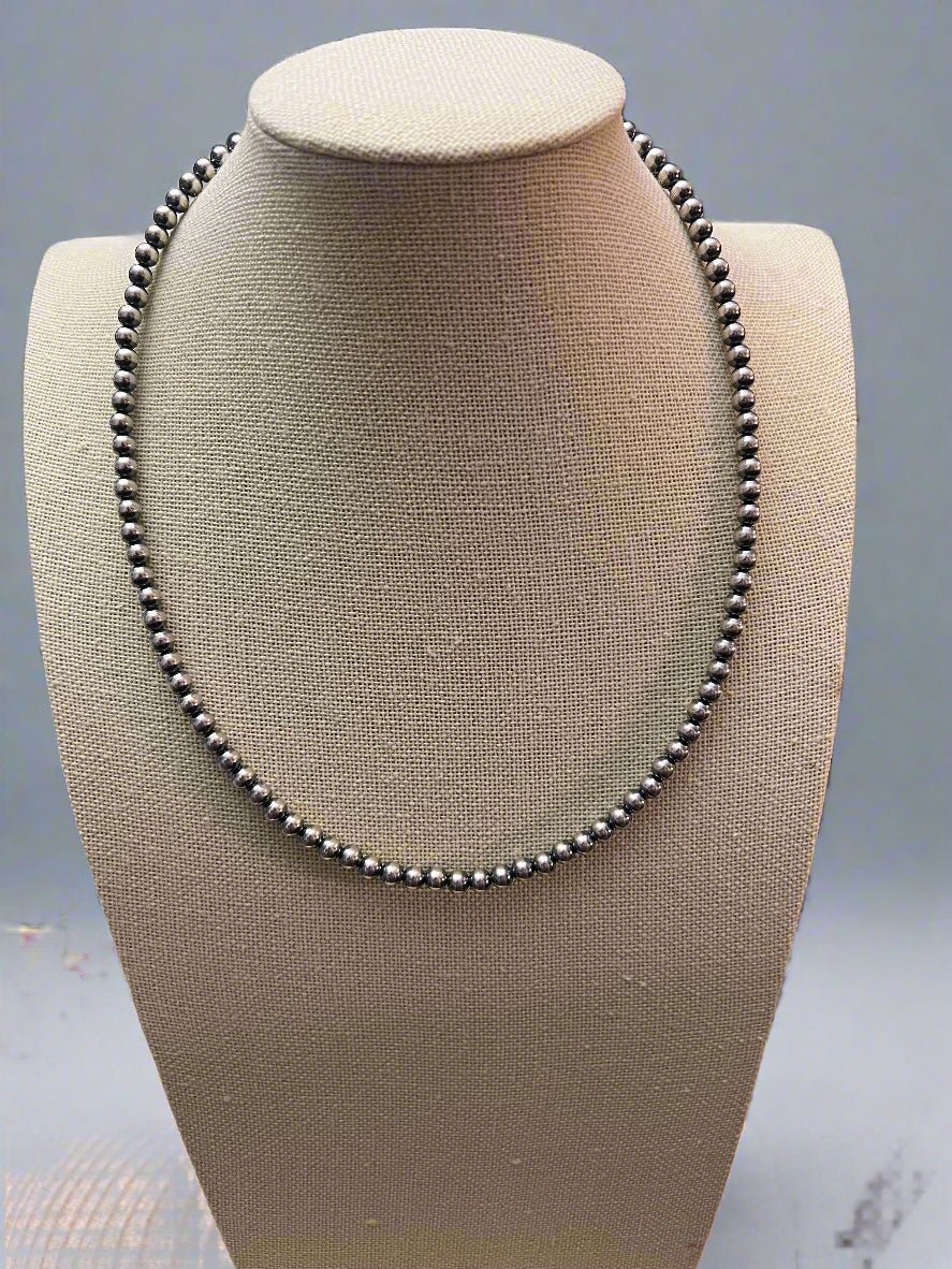 5mm Sterling Pearl Necklace - 18 inch - Cowhide and Conchos