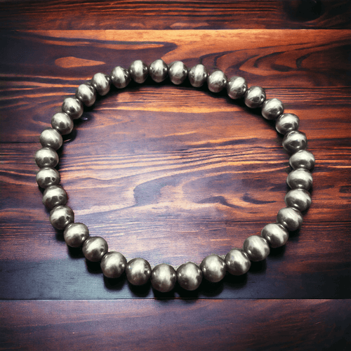 5mm Sterling Pearl Stretch Bracelet - Cowhide and Conchos