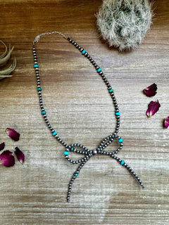 Turquoise Bow Sterling Pearl Necklace