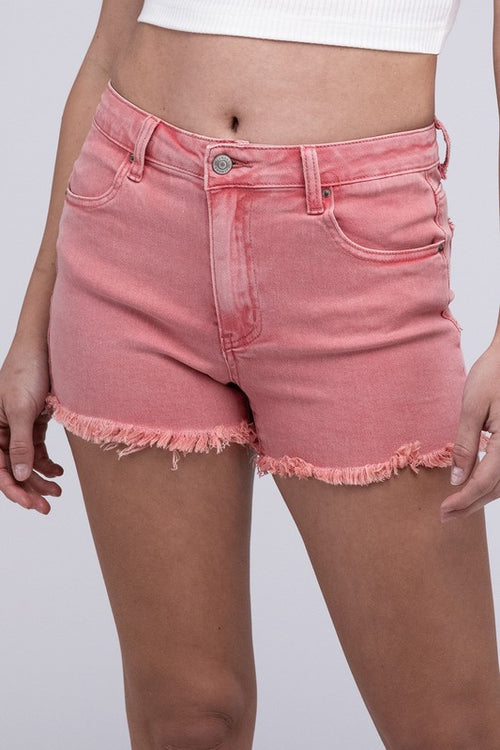 Acid Washed Frayed Cutoff Hem Shorts- Pink, Beige, and Black