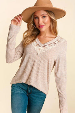 Lace Long Sleeve Knit Top - Sm, Med, Large available
