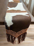 6ft Cowhide Fringe Table Runner  - Cowhide and Conchos
