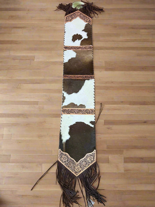 6ft Cowhide Fringe Table Runner  - Cowhide and Conchos