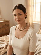 6mm & 3mm Sterling Pearl Choker — 14 inch - Cowhide and Conchos