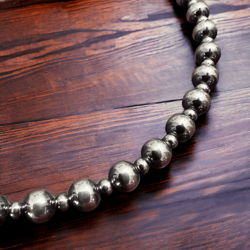 6mm and 3mm Sterling Silver Pearls choker necklace - 14 inch choker - Cowhide and Conchos