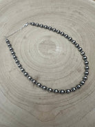 6mm and 3mm Sterling Silver Pearls choker necklace - 14 inch choker - Cowhide and Conchos