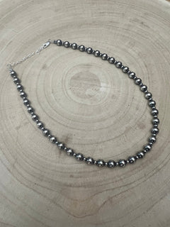 6mm and 3mm Sterling Silver Pearls choker necklace - 14 inch choker - Cowhide and Conchos