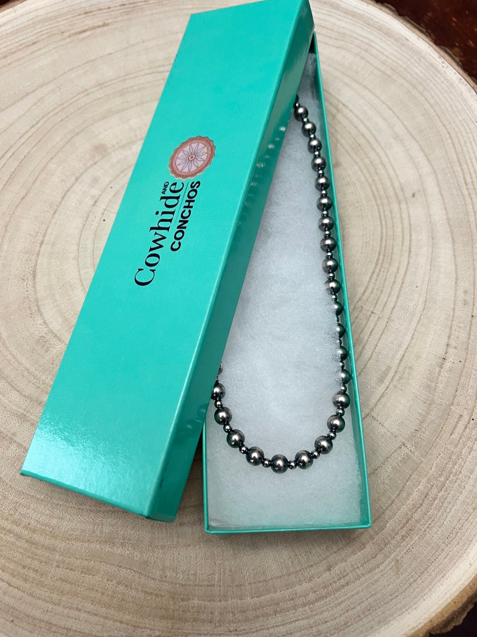 6mm and 3mm Sterling Silver Pearls choker necklace - 14 inch choker - Cowhide and Conchos