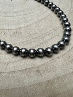 6mm Sterling Pearl Necklace - 16 inch - Cowhide and Conchos